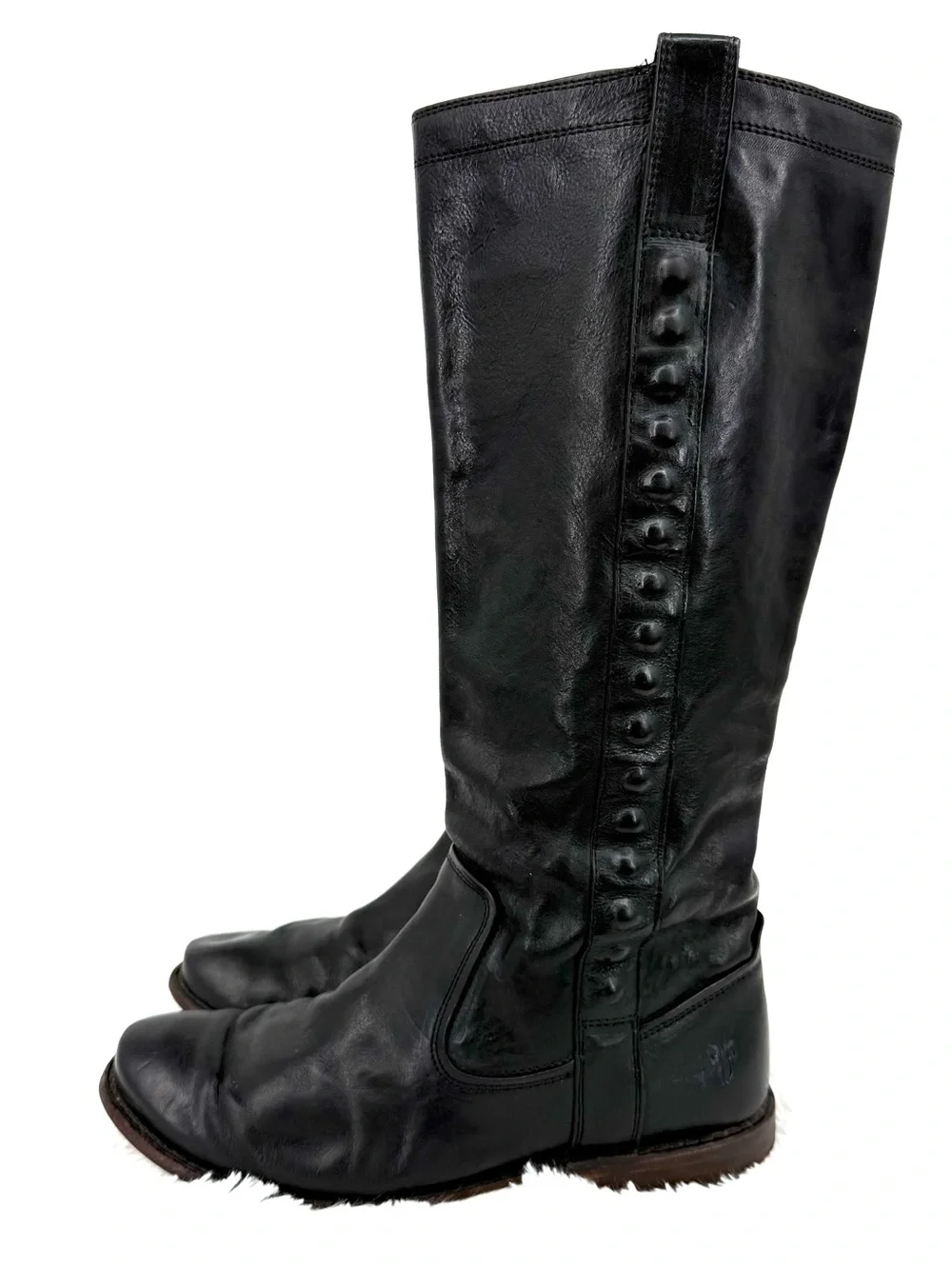 FRYE Black Paige Tall Studded Riding Leather Boots Size 7.5